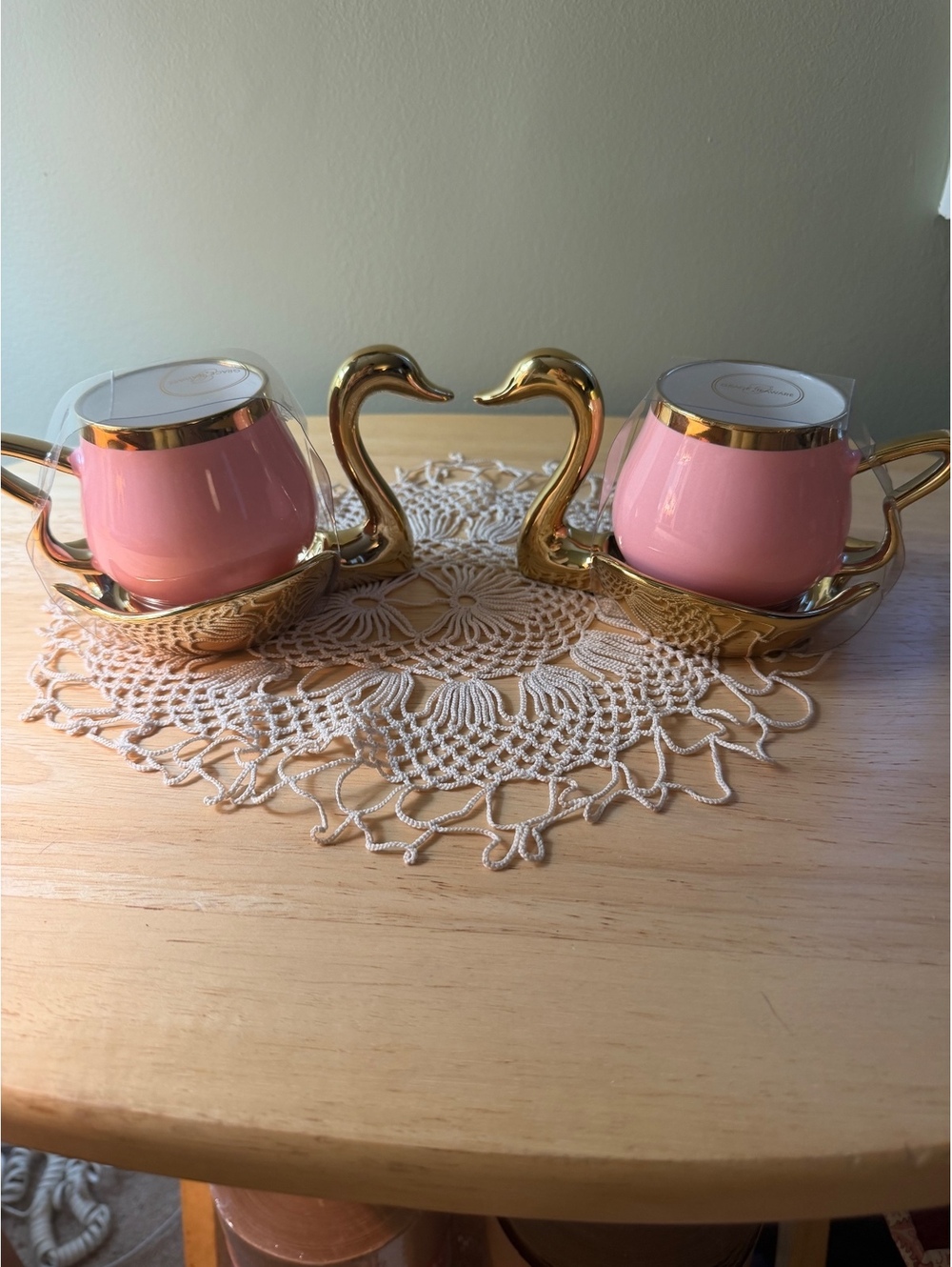 Grace Teaware Pink and Gold Swan Tea Cup Set